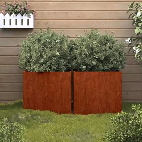 vidaXL 2-piece Corten Steel Planter Tub Set, Brown, W: 49 cm, D: 47 cm, H: 46 cm – 2