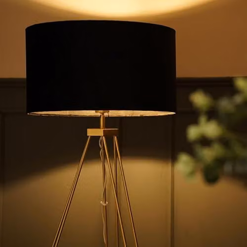 ValueLights Modern Gold Hairpin Design Tripod Floor Lamp with Black Velvet Drum Shade – 3