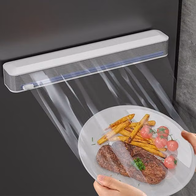 Livingandhome Magnetic Film Wrap Dispenser with Cutter, Grey