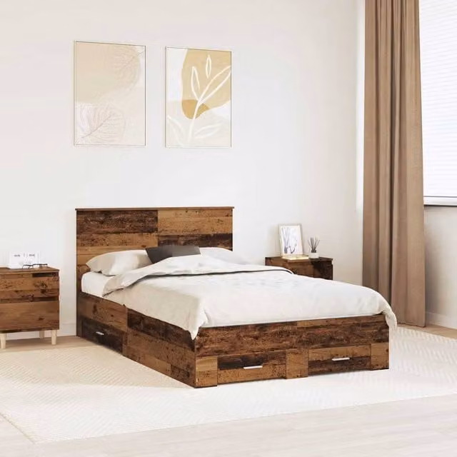 Berkfield Home Bed Frame with Headboard in Old Wood Brown, W/D/H: 120 x 190 cm