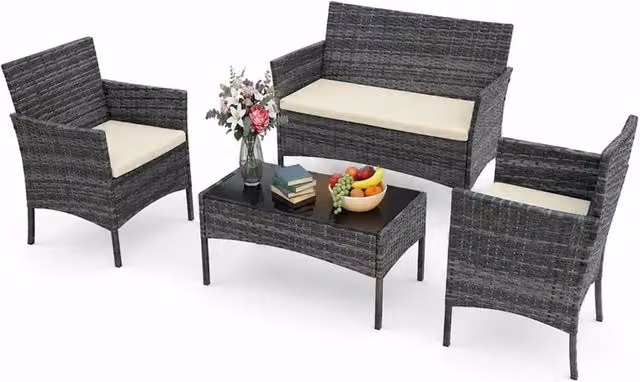 KORVIXA 4 Seater Garden Rattan Furniture Set in Grey