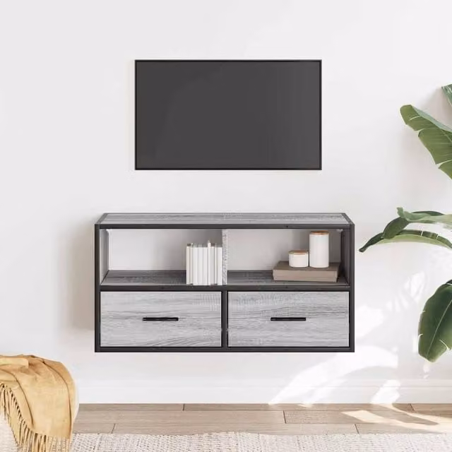 Berkfield Home Grey Sonoma TV Cabinet in Engineered Wood and Metal, W/D/H: 80 x 31 x 39.5 cm – 1
