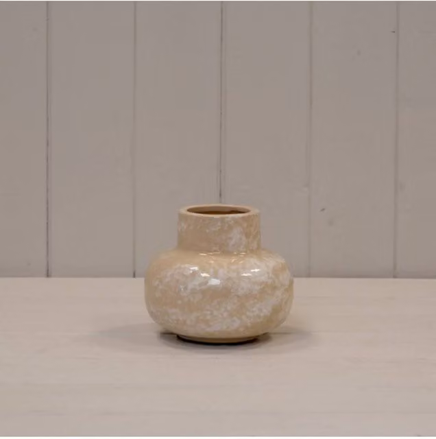 KDMD Beige Compact Marbled Ceramic Round Vase