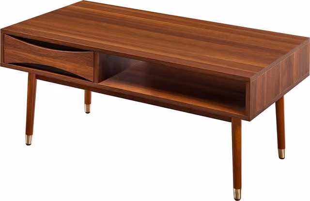 Versanora Dawson Mid-Century Rectangular Coffee Table in Brown Walnut Wood