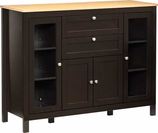 HOMCOM Modern Storage Cabinet Sideboard with Oak Top, 4 Doors, 2 Drawers and 5 Adjustable Shelves in Black Brown