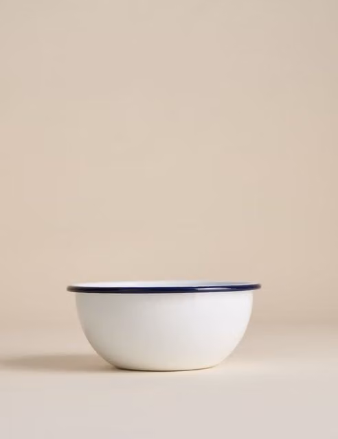 M&S Enamel Small Round Mixing Bowl, Blue and White, Diameter: 16 cm