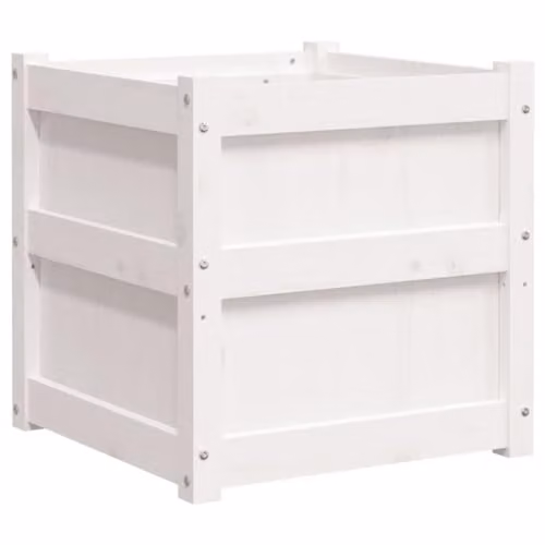 vidaXL White Wooden Garden Planter Tub W/D/H: 50 x 50 x 50 cm