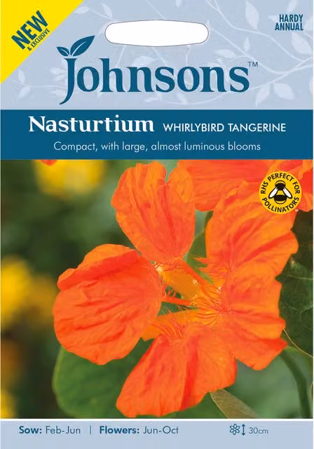 Johnsons Whirlybird Tangerine Nasturtium Flower Seeds, Orange