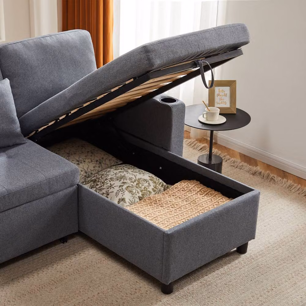 ModernLuxe 3 Seater L-Shaped Pull Out Sofa Bed with Storage in Grey – 5