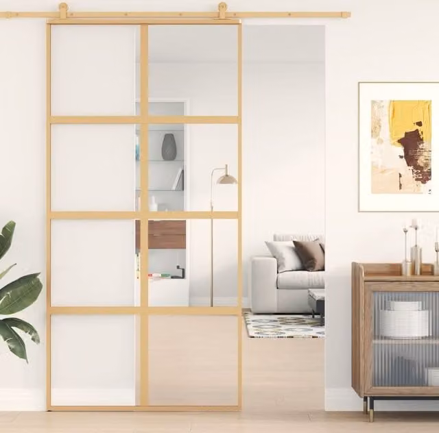 Berkfield Home Modern Sliding Door in Gold with Clear ESG Glass and Aluminium, W: 102.5 cm, H: 205 cm
