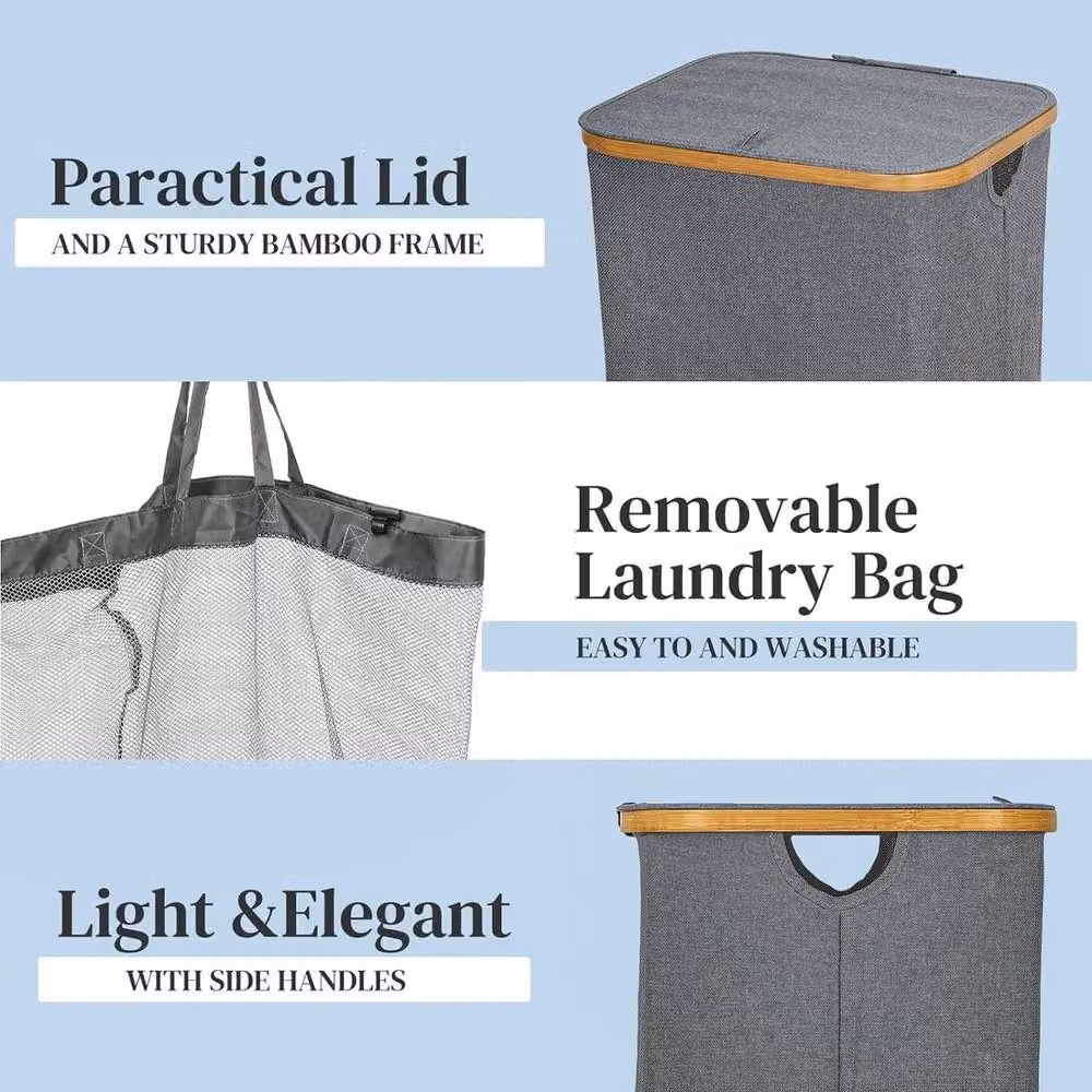 SPETLEK 110L Slim Laundry Hamper with Lid and Removable Bag in Grey – 3