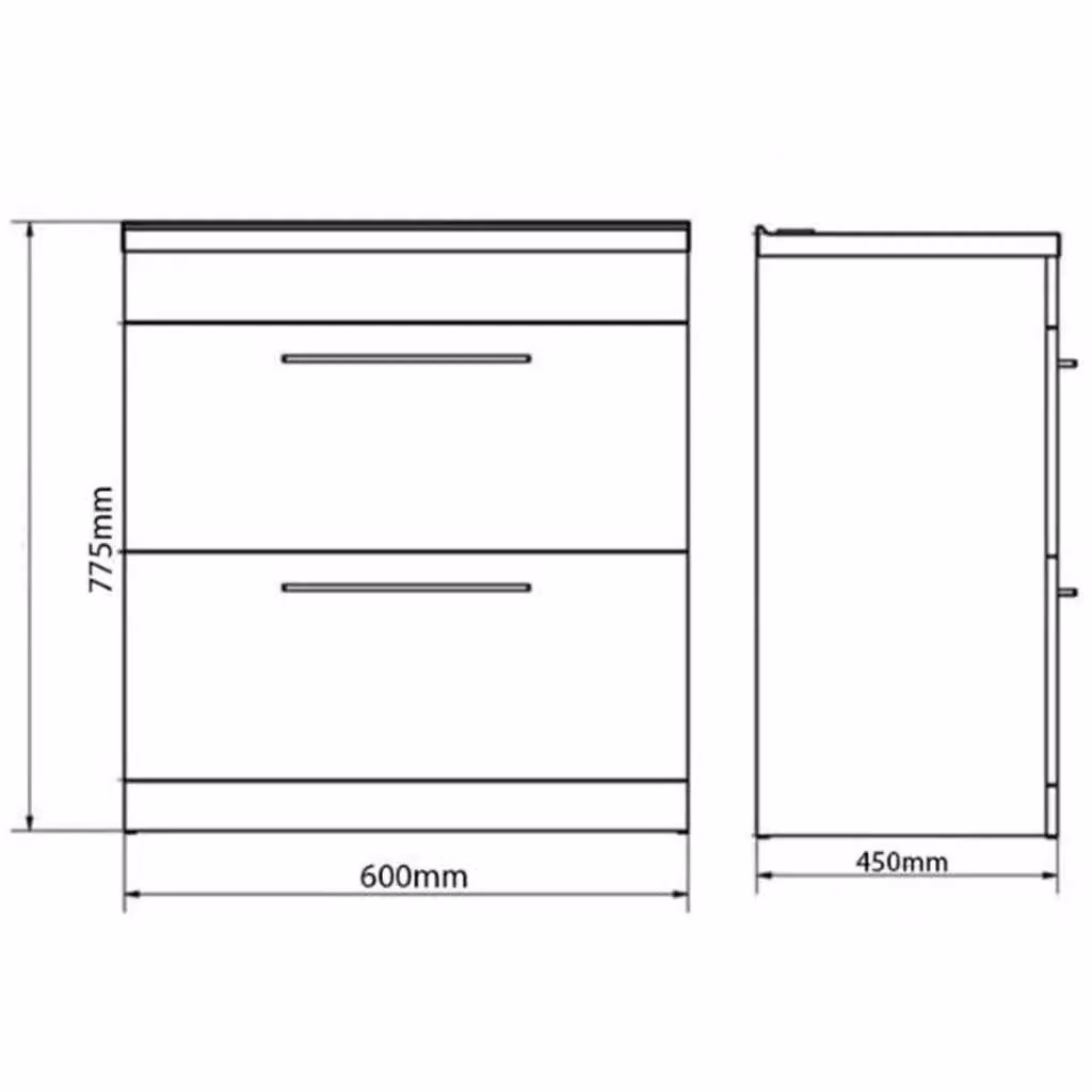 Clifton Silver Oak 2 Drawer Standing Bathroom Unit with Basin in Light Grey, W: 60 cm, D: 45 cm, H: 77.5 cm – 2