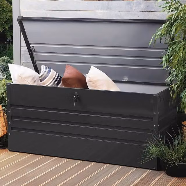 Wyld and Coco 400L Lockable Outdoor Storage Box in Grey Galvanised Steel