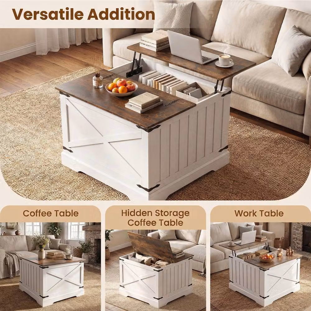 Costway Modern Square Lift Top Coffee Table with Storage Compartment in Brown – 4