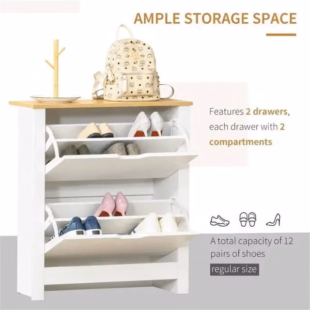 KORVIXA Narrow Space Saving Shoe Storage Cabinet in White with Tilting Compartments and Internal Shelves – 1
