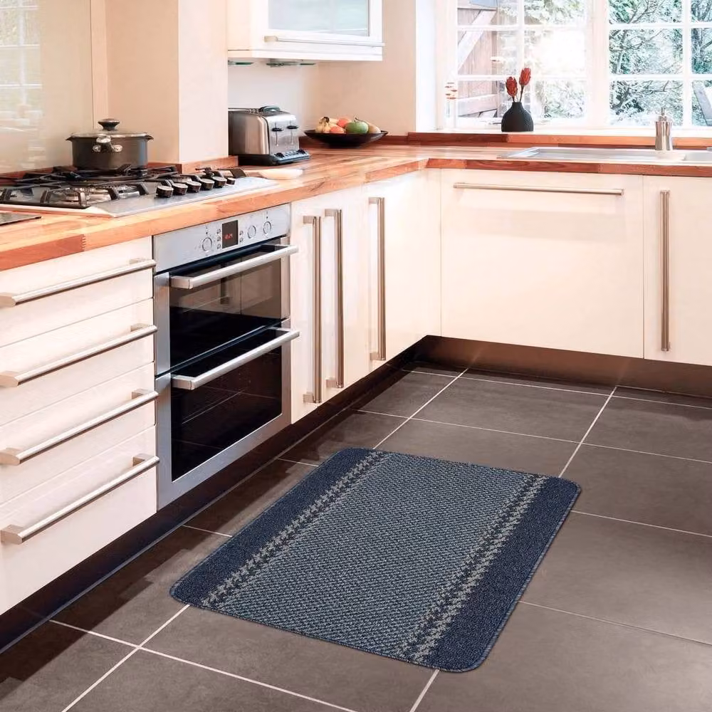 The Rug Shop UK Blue Striped Machine Washable Anti-Slip Polypropylene Floor Mat, W: 67 cm x L: 180 cm – 2