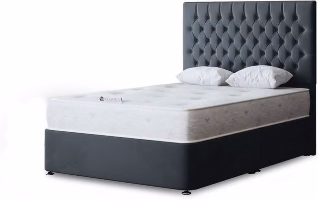 DS Living Chesterfield Upholstered Velvet Divan Bed with 4 Drawers, Grey or Black, W/D/H: 120 x 200 cm