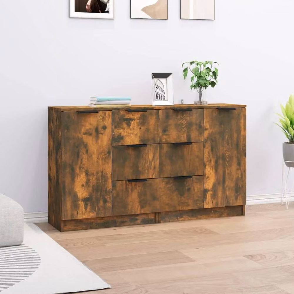 Berkfield Home Set of 2 Smoked Oak Sideboards in Brown, W/D/H: 60 x 30 x 70 cm – 2