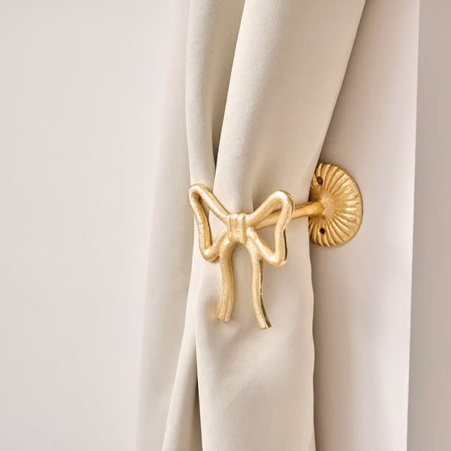 Melody Maison Set of 2 Gold Metal Bow Curtain Tie Backs