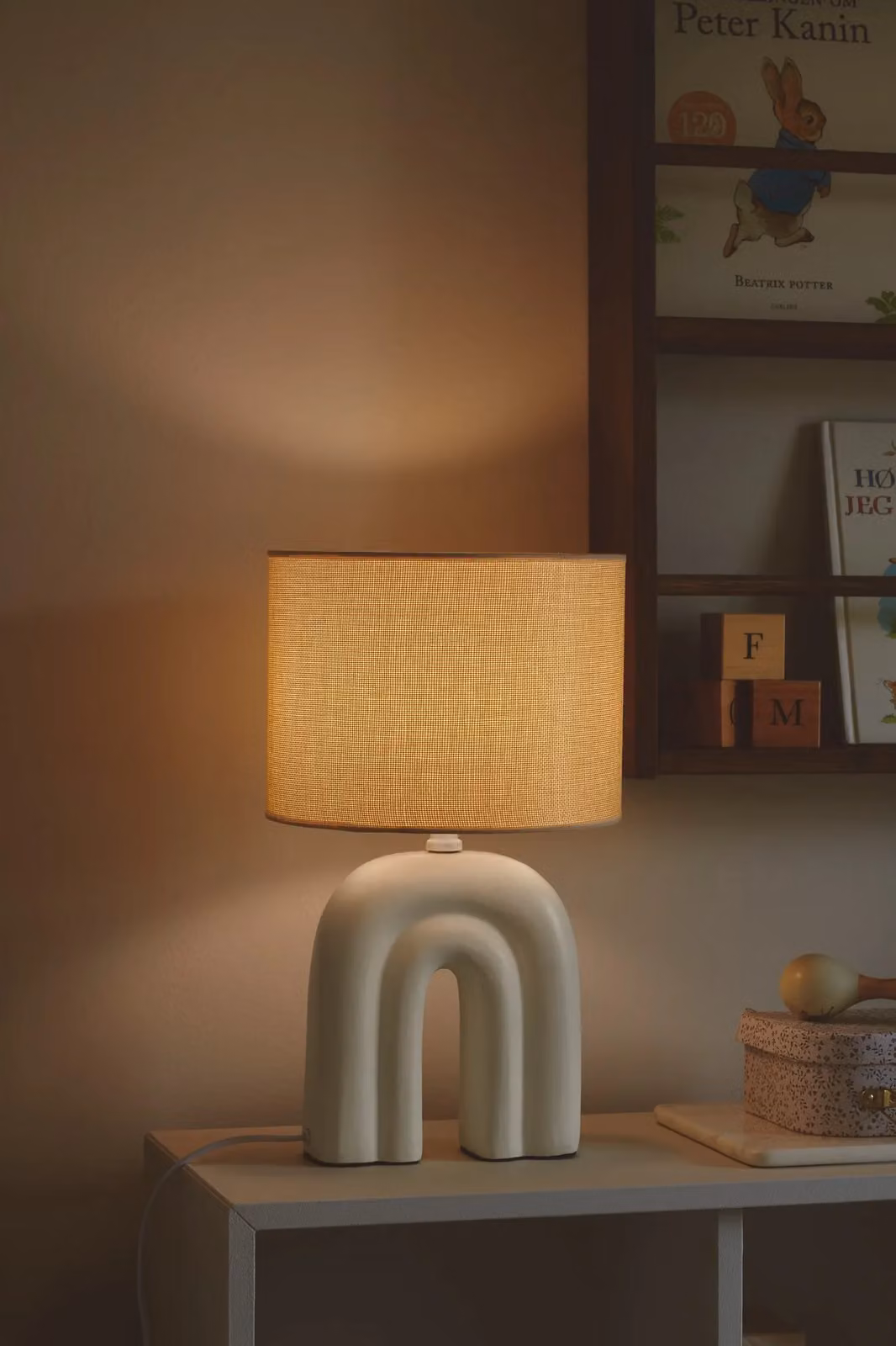 Nordlux Haze Ceramic Table Lamp in Beige with Fabric Shade and E27 Socket – 4