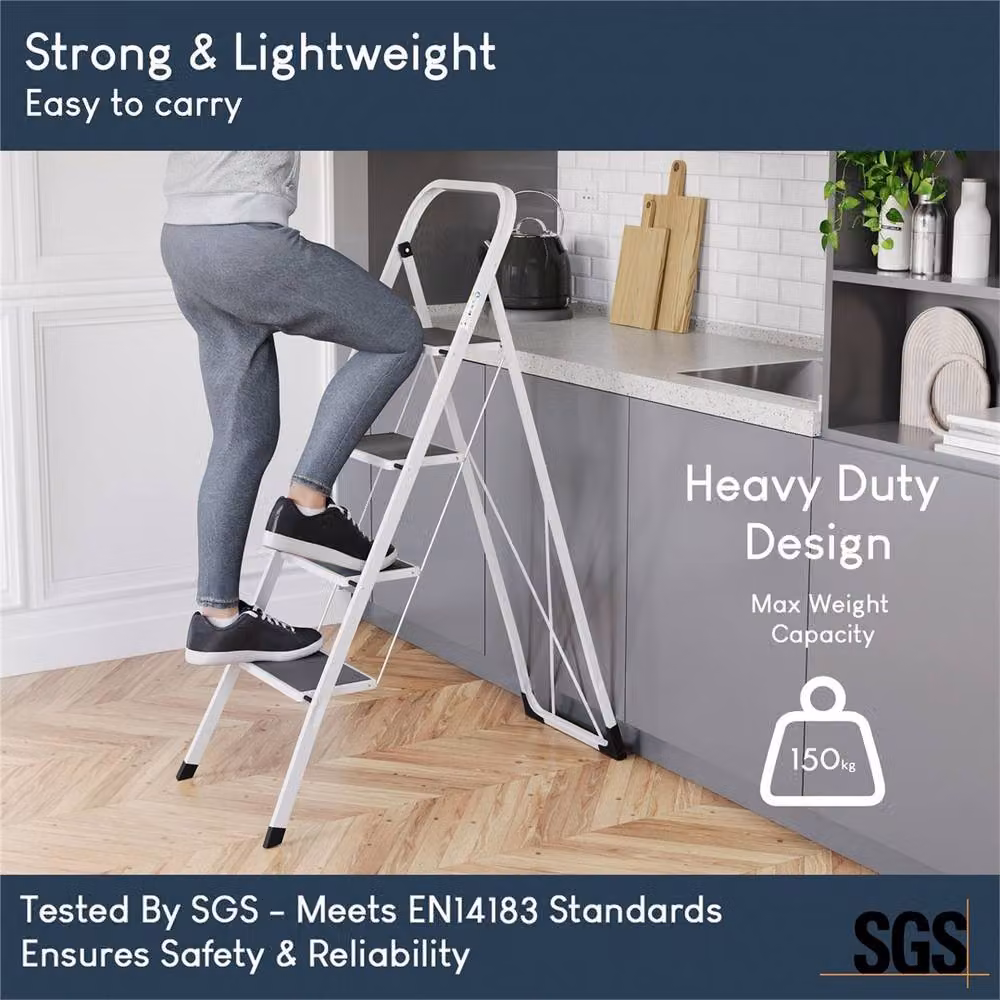 NESTLUNE 4 Step Folding Portable Compact Ladder in White – 4