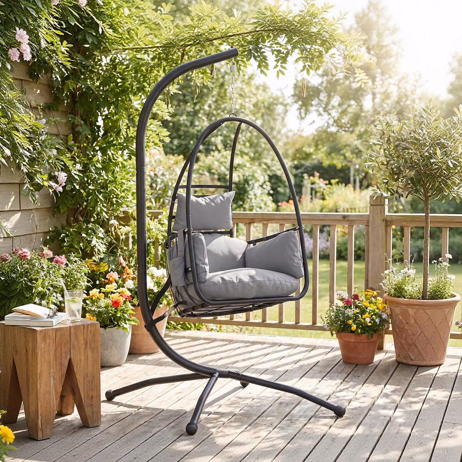 Outsunny Hanging Egg Chair with Stand and Cushions, Dark Grey Modern Swinging Hammock Chair for Indoor and Outdoor Use – 2