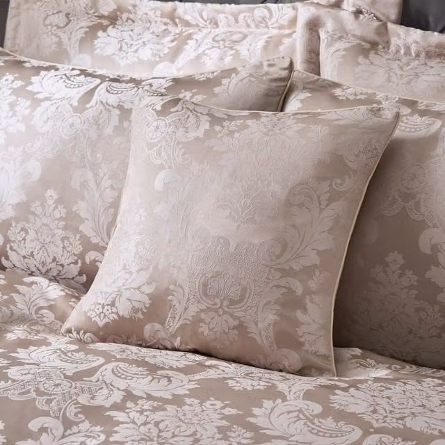 Catherine Lansfield Damask Jacquard Floral Filled Square Cushion, Beige, W/D/H: 43 x 43 x 43 cm