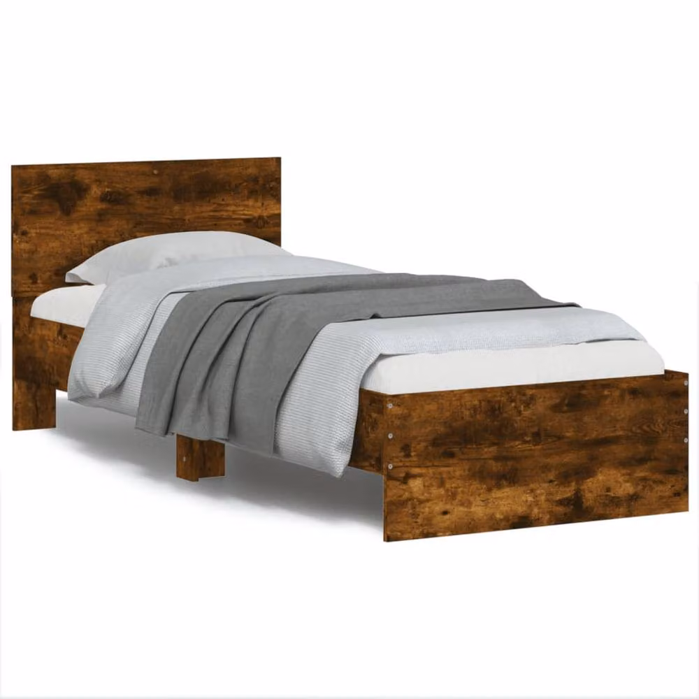 Berkfield Home Durable Engineered Wood Bed Frame with Under-Bed LED Lights in Smoked Oak Brown, W/D/H: 90 x 200 cm – 2