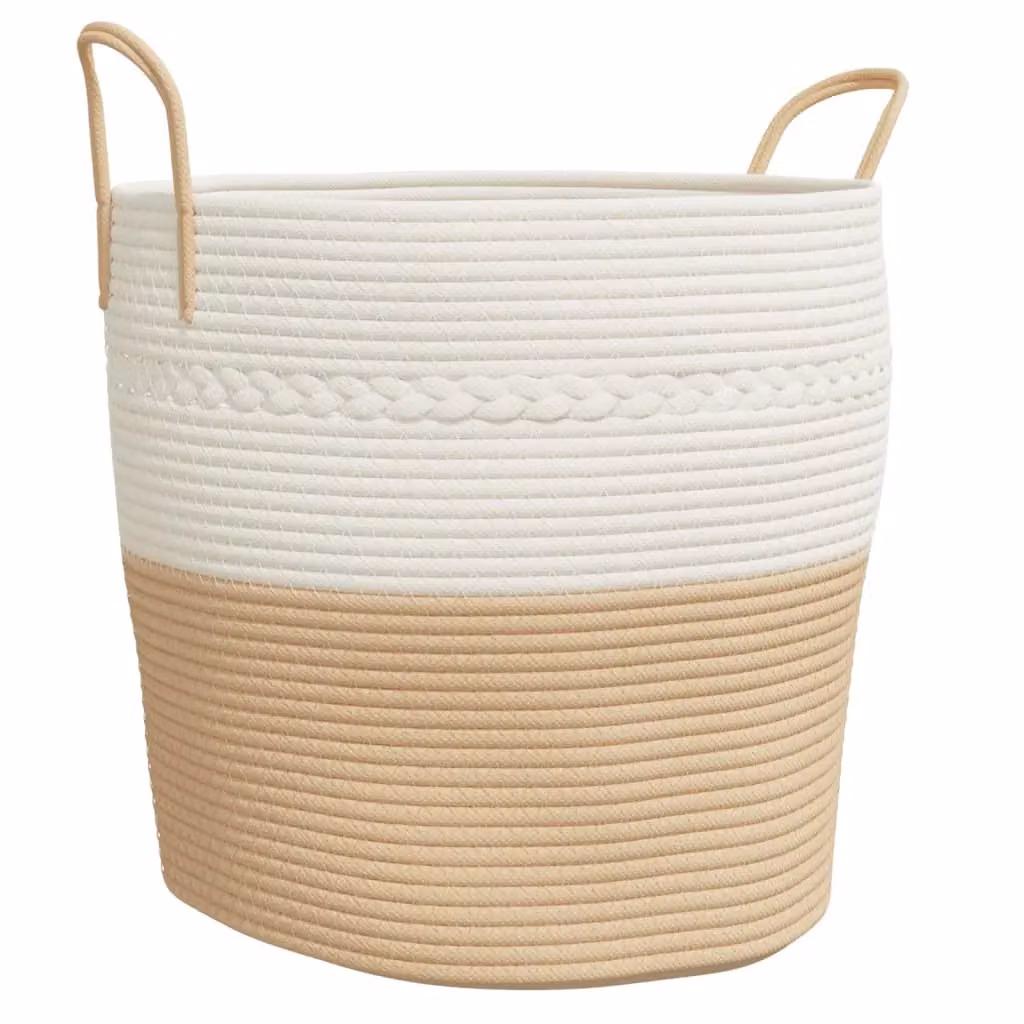 Berkfield Open Weave Cotton Storage Basket in Beige and White, W: 43 cm, D: 38 cm, H: 38 cm – 2