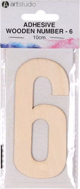 Art Studio Adhesive Wooden Number 6 in Beige