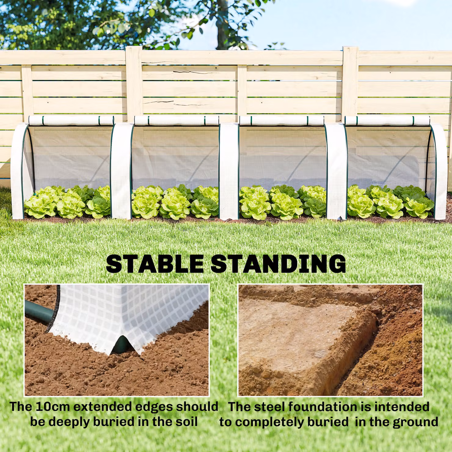 Outsunny White Low Tunnel Greenhouse with Steel Frame and Roller, W: 395 cm, D: 100 cm, H: 100 cm – 3