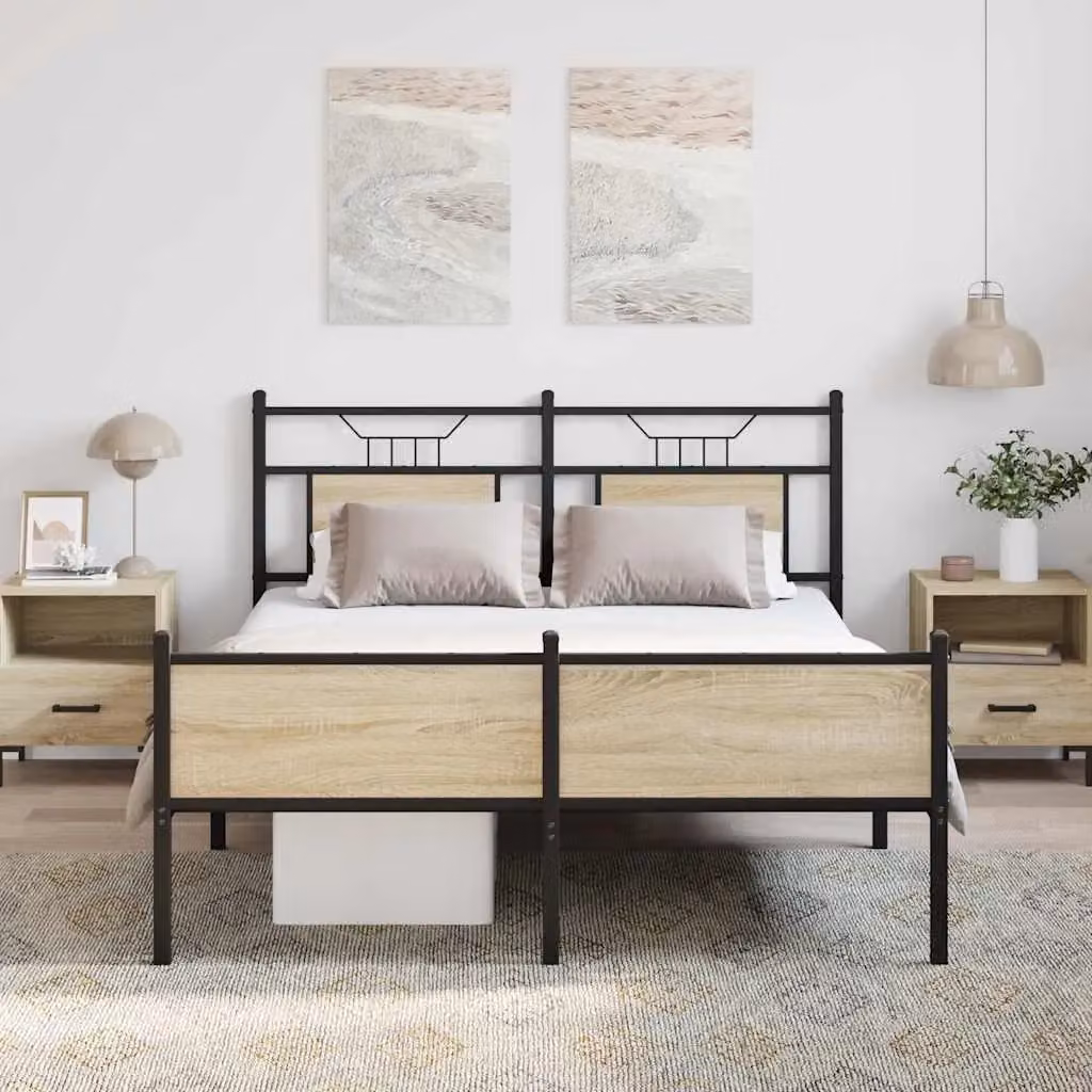 Berkfield Home Sonoma Oak Bed Frame in Brown, W/D/H: 140 x 200 cm – 2