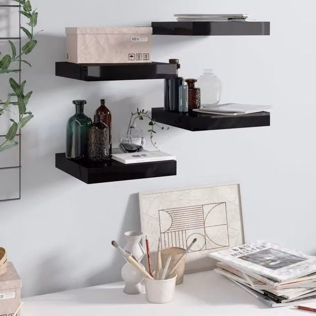 Berkfield Home Floating Wall Shelves, 4 Piece Set, High Gloss Black, W/D/H: 23 x 23.5 x 4 cm – 1