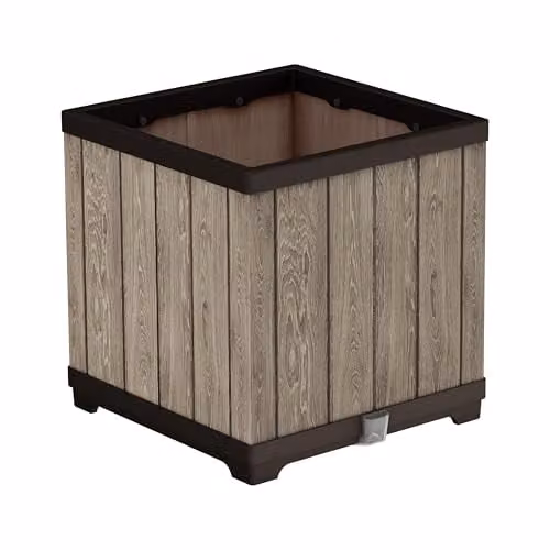 Keter Signature Square Planter in Brown, Self-Watering Plastic Tub for Indoor and Outdoor Use – 1