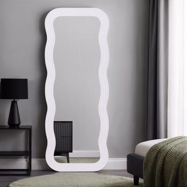 Home Garden Direct Paola Full Length Wavy Mirror in White, H 180 x W 70 cm