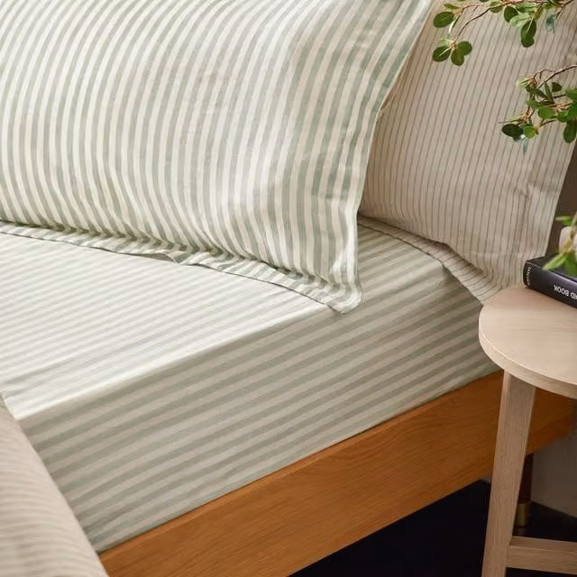 Make it a Home Striped Cotton Fitted Sheet, Green, 180 x 200 cm