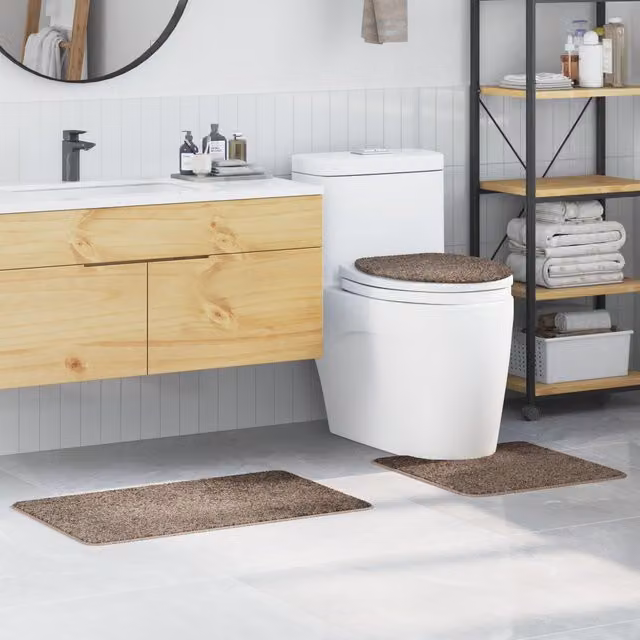 Berkfield Home 3 Piece Non-Slip Brown Polypropylene Bath Mat Set