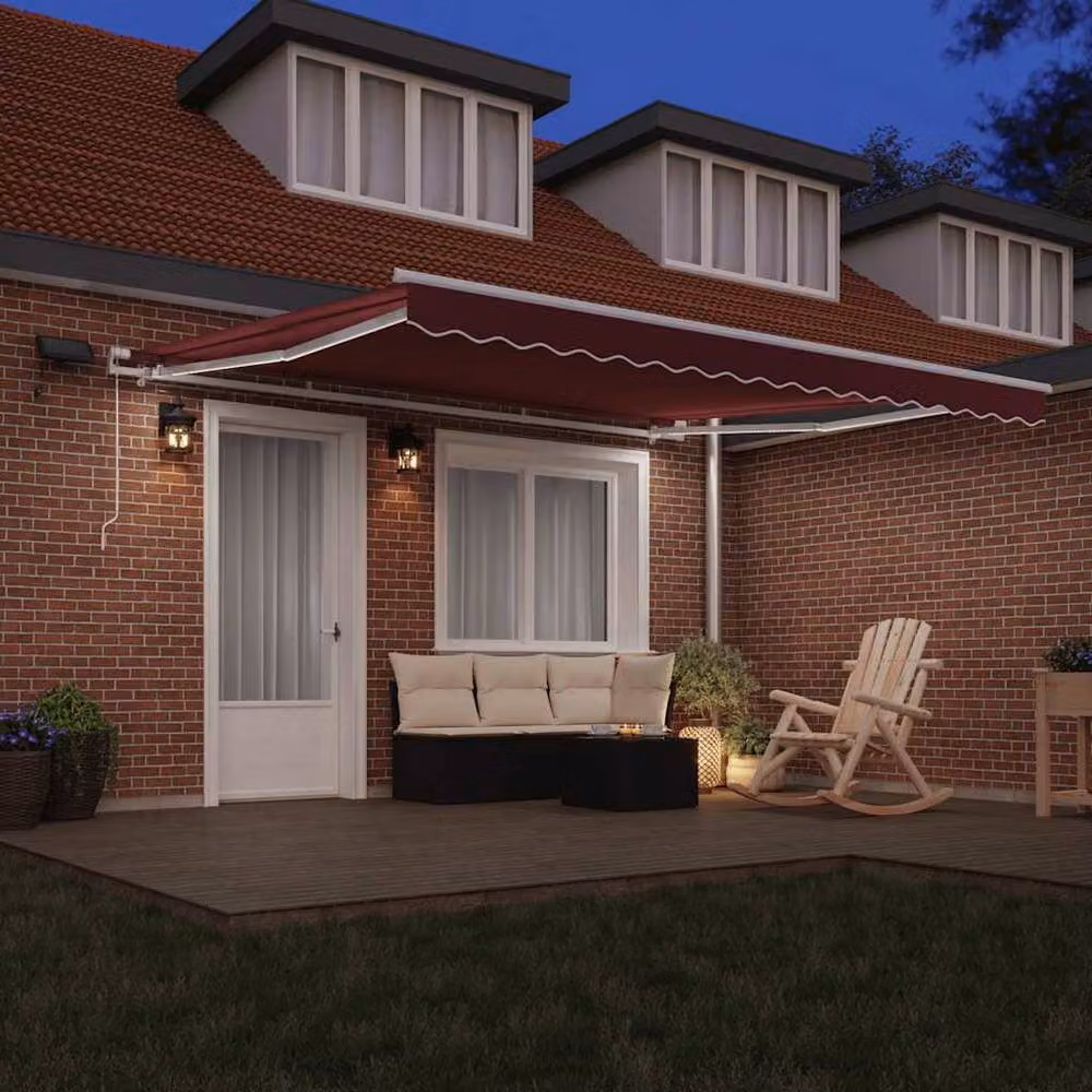 Berkfield Home Manual Retractable Awning with LED in Burgundy, W: 400 cm, D: 300 cm – 3