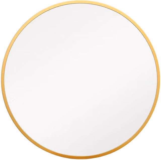 MirrorOutlet Fenestra Gold Modern Round Hanging Mirror, Gold, Diameter: 80 cm