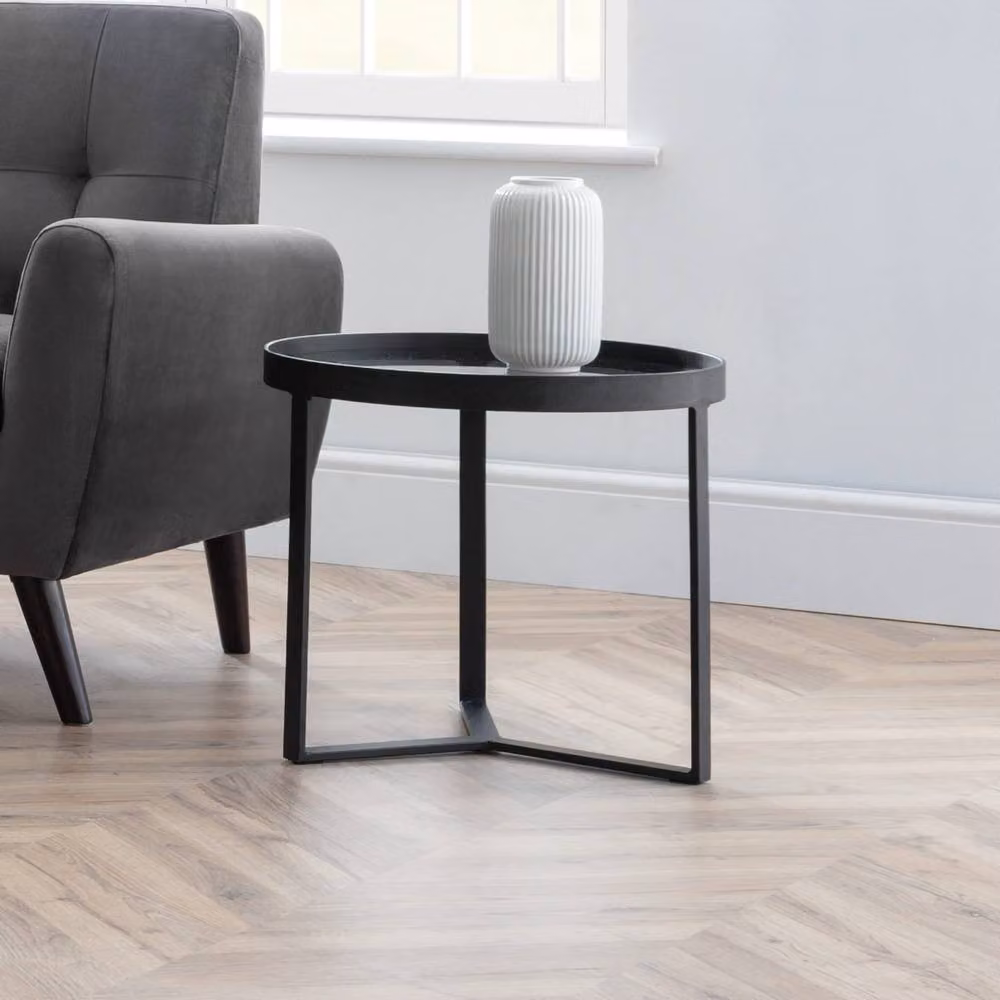 Cheshire Kelburn Modern Round Lamp Table in Black and Smoked Glass, H 50.0 cm x W 45.0 cm – 3