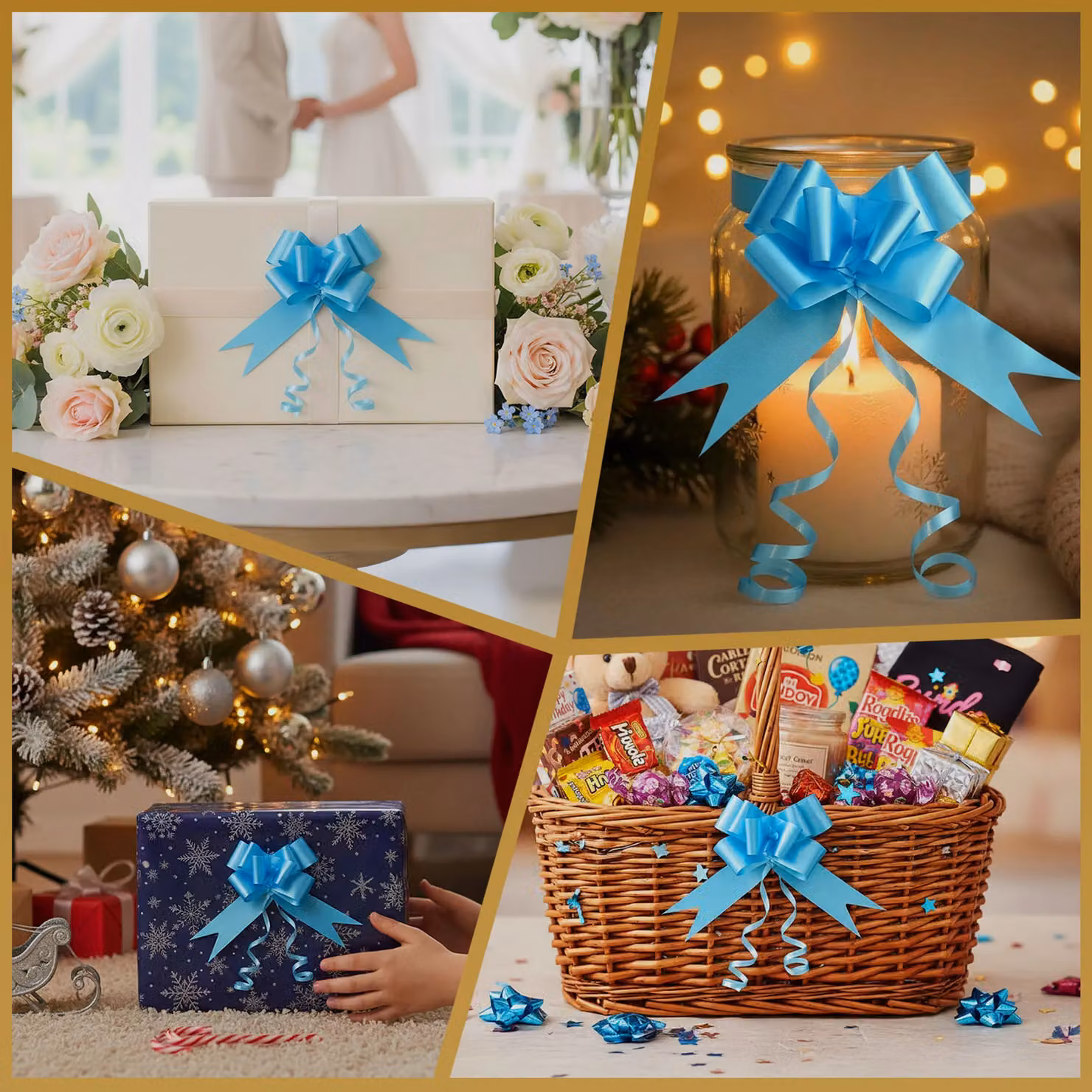 Shatchi 30-Piece Light Blue Plastic Pull Bows, 3cm Diameter for Gift Wrapping, Weddings and Party Decorations – 6