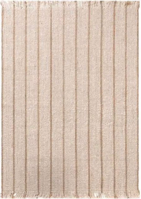 THE RUGS Sierra Hand Woven Jute Striped Rug in Cream and Beige, W: 160 cm, D: 230 cm