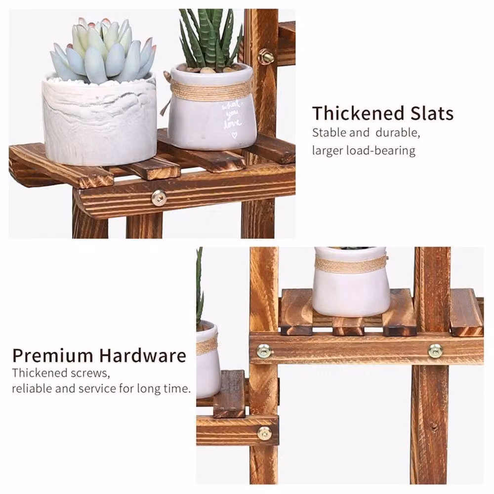 FLAVORA 4-Tier Rustic Pine Wood Tabletop Plant Stand and Flower Pot Holder in Brown – 2
