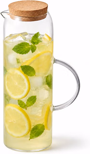 Eden & Willow Slim Glass Water Jug with Cork Lid and Drip-Free Spout, Clear, 1.5 l