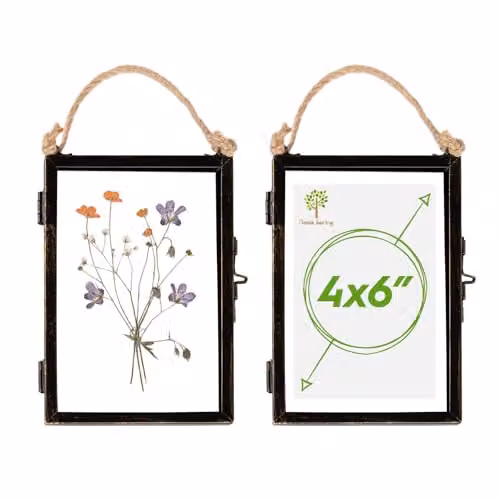 Nicola Spring Set of 2 Black Metal and Glass Hanging Photo Frames, Rectangular Industrial Style, 10 x 15 cm – 1