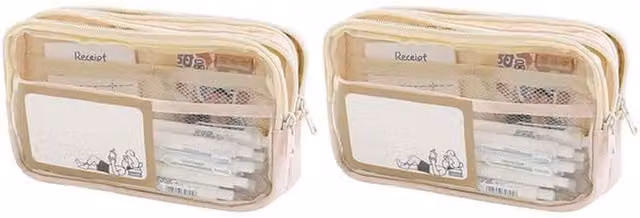 Jaoyeh Trading Ltd 2-Piece Large Capacity Three-Layer Transparent Pencil Case in Beige