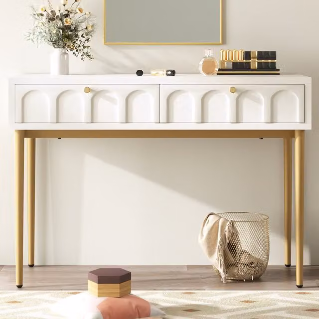 Aosom.UK White Space-Saving Dressing Table with 2 Drawers, W: 100 cm, D: 45 cm, H: 76.5 cm
