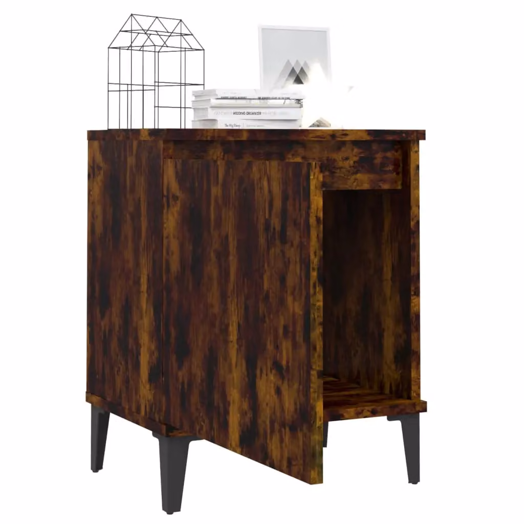 Berkfield Home Bed Cabinet in Smoked Oak and Brown with Metal Legs, W/D/H: 40 x 30 x 50 cm – 3