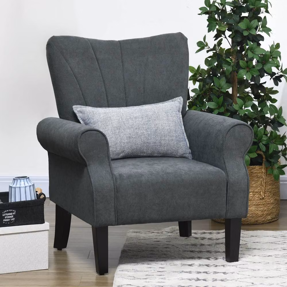STILVORA Grey Fabric Lounge Armchair with Solid Wood Frame – 3