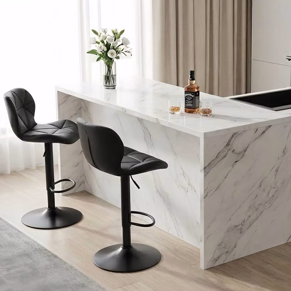 Alivio Set of 2 Modern Faux Leather Adjustable Bar Stools with Backrest and 360 Degree Swivel in Black – 3